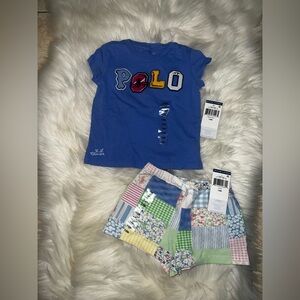 Ralph Lauren Blue Tee and Colorful Shorts Set 12 mths